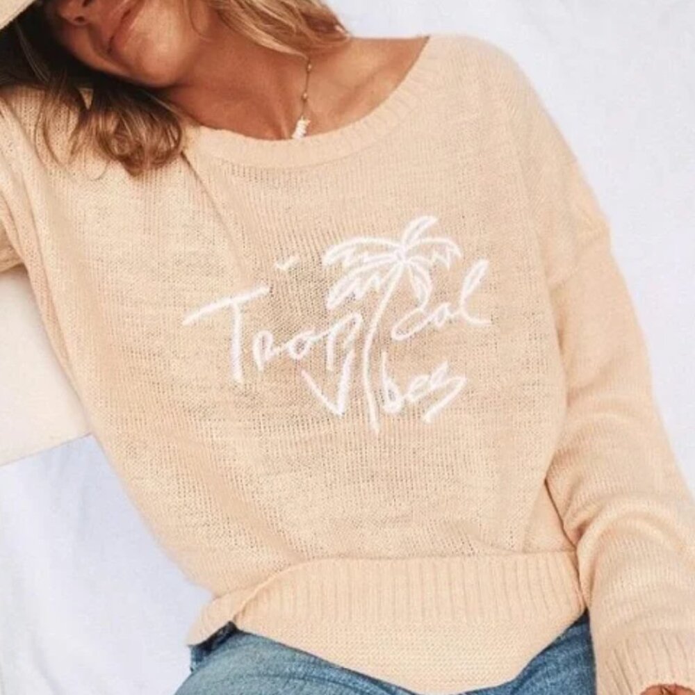 BEACHLY + GOLDFISH KISS Tropical Vibes Blush Pink Pullover Knit Sweater size‎ M